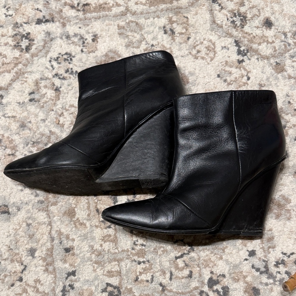 Mango Black Leather Wedge Boots